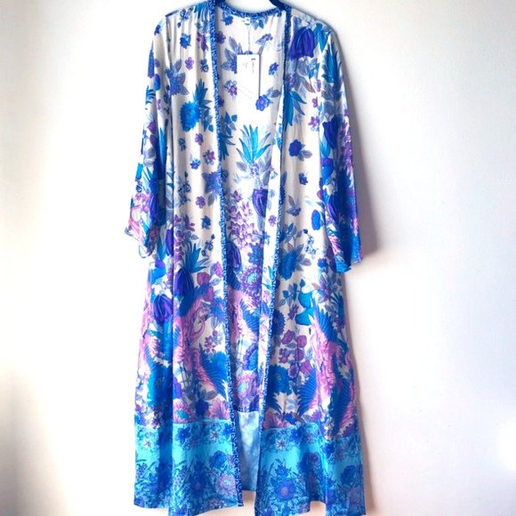 Tops - Bohemian Flamingo Kimono: Long Swim Cover-up